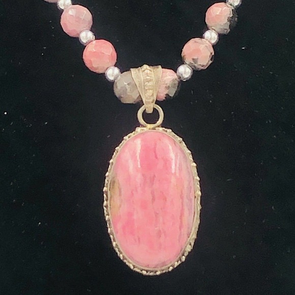 Sterling Silver pink Rhodondite pendant Faceted Bead Necklace Artisan - Picture 11 of 12